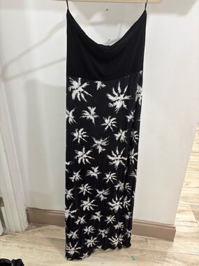 Hurley XL Black White Palm Tree Print Maxi Dress Sleeveless Cowl Neck Women’s